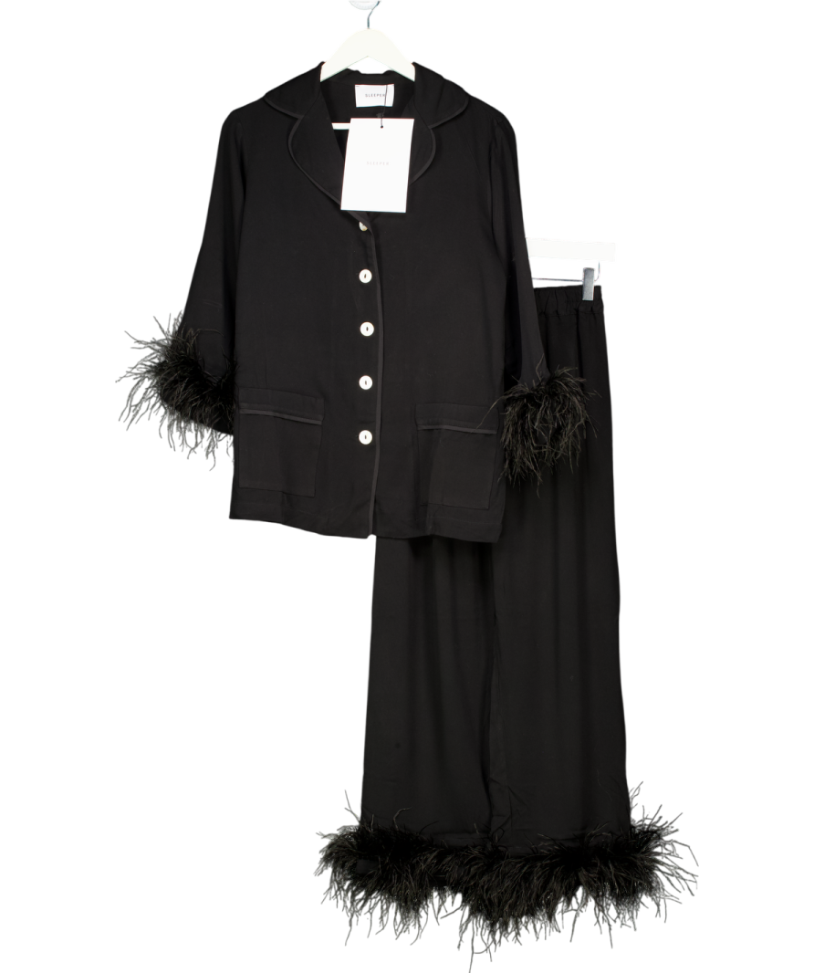 Sleeper Detachable Feather Party Pyjama Set In Black UK XS