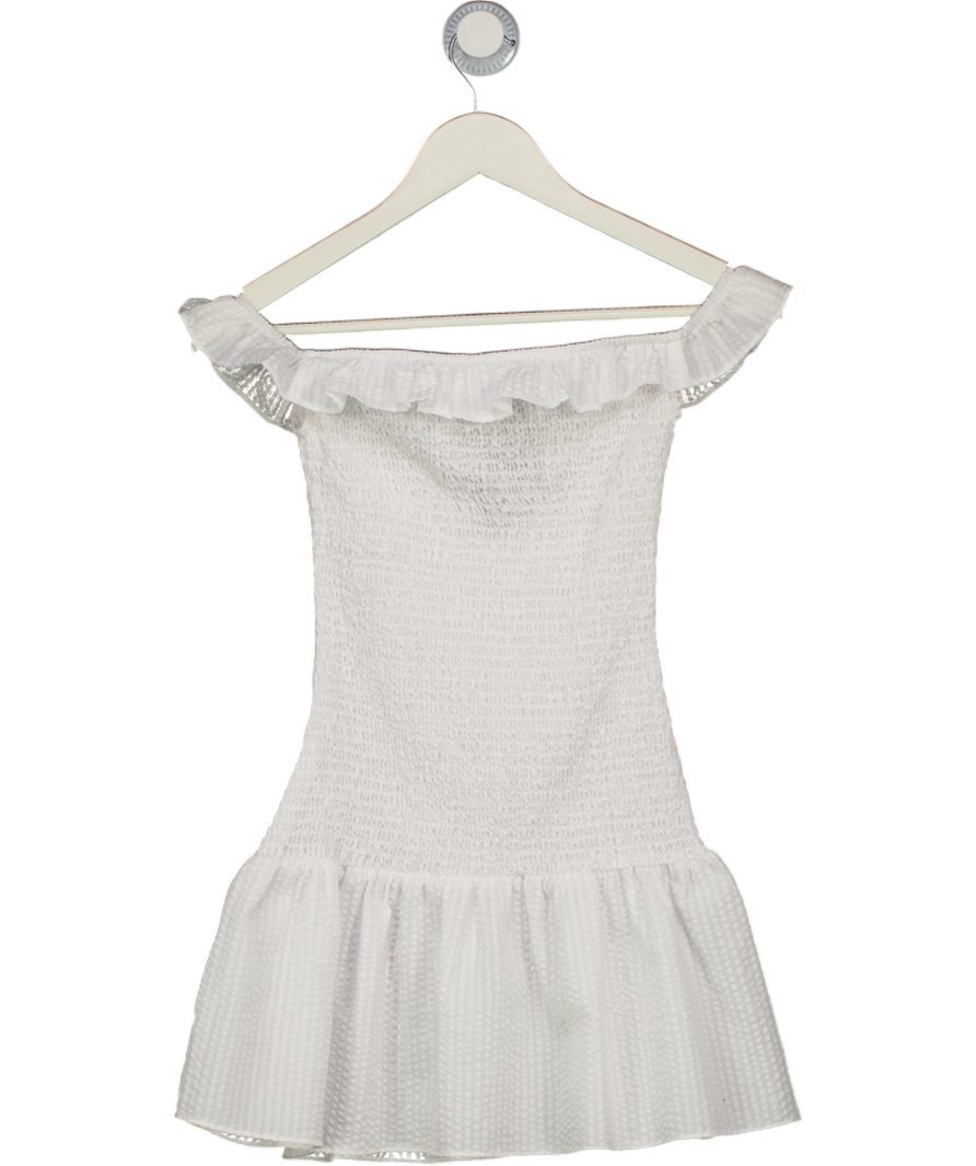 WHITE FOX Off Shoulder Mini Dress White Stripe UK XS