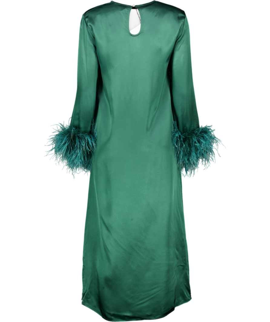 SLEEPER Suzi Maxi Dress With Detachable Feathers In Green UK S