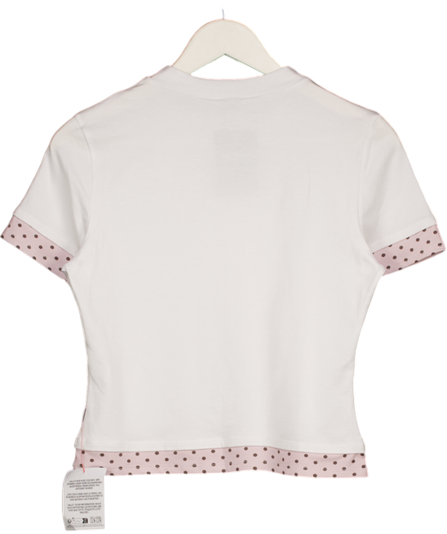 ASOS Short Sleeve Double Layer Polka Dot Top In White UK M