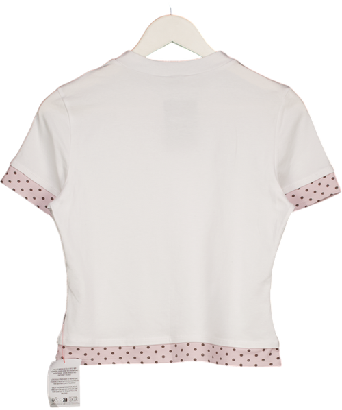 ASOS Short Sleeve Double Layer Polka Dot Top In White UK M
