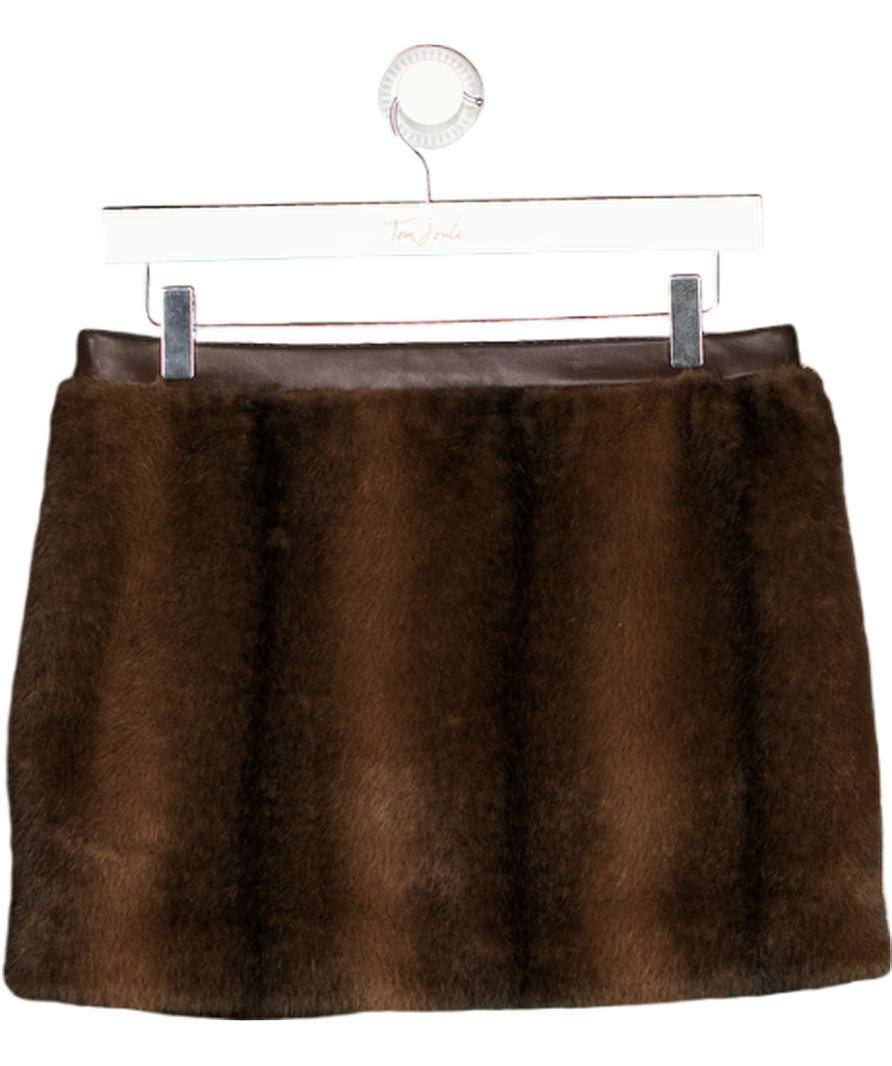 ZARA Brown Studio Faux Fur Mini Skirt Leather Trim UK S