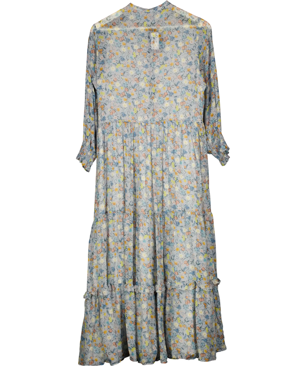 REALLY WILD LONDON Blue Floral Ruffle Silk Midi Dress UK 10