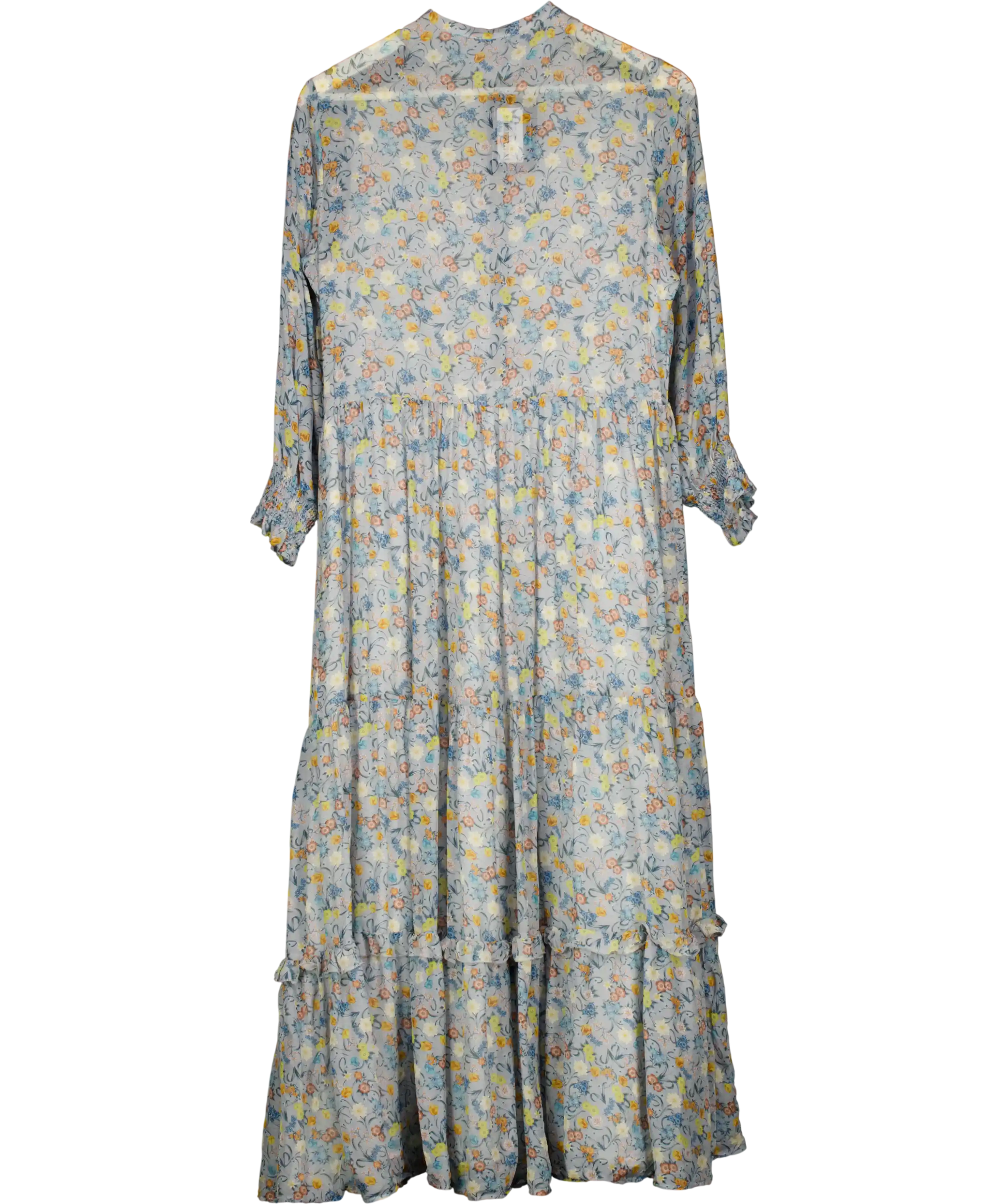 REALLY WILD LONDON Blue Floral Ruffle Silk Midi Dress UK 10