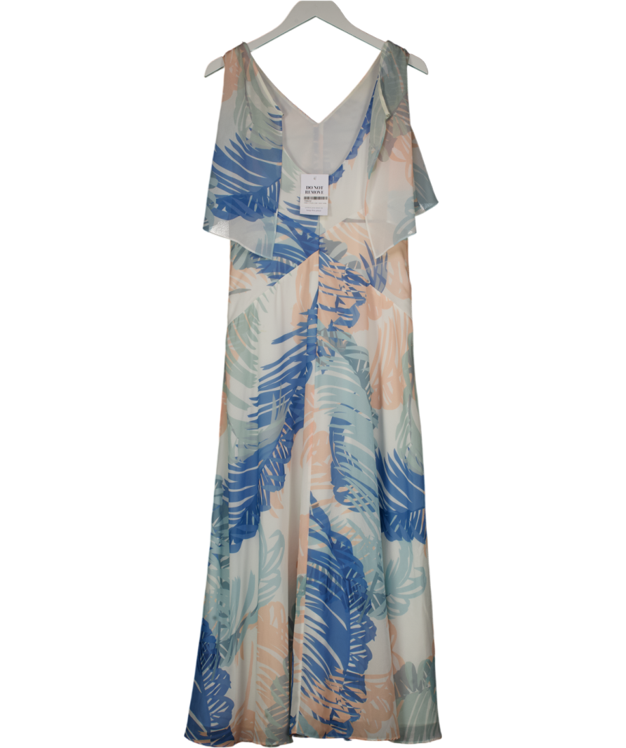 REISS Blue / Pink Filo Palm Floral Sleeveless V-neck Maxi Dress UK 10