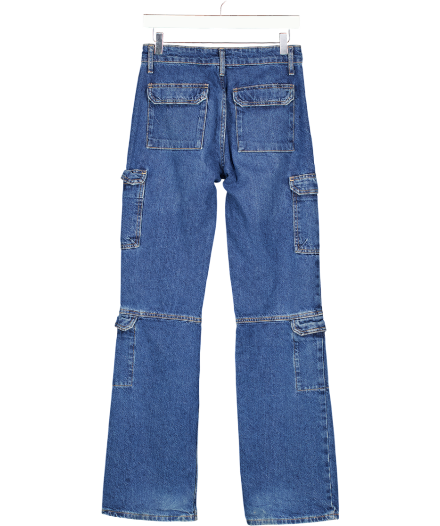 ZARA Blue Denim Straight Leg Cargo Jeans UK 6