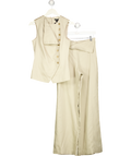 KAREN MILLEN 2-piece Beige Tailored Linen Button Top & Front Wide Leg Trouser Set UK 6