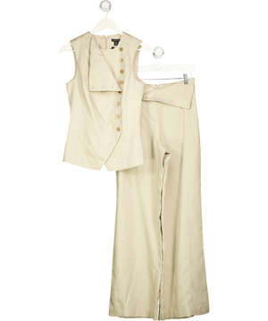 KAREN MILLEN 2-piece Beige Tailored Linen Button Top & Front Wide Leg Trouser Set UK 6