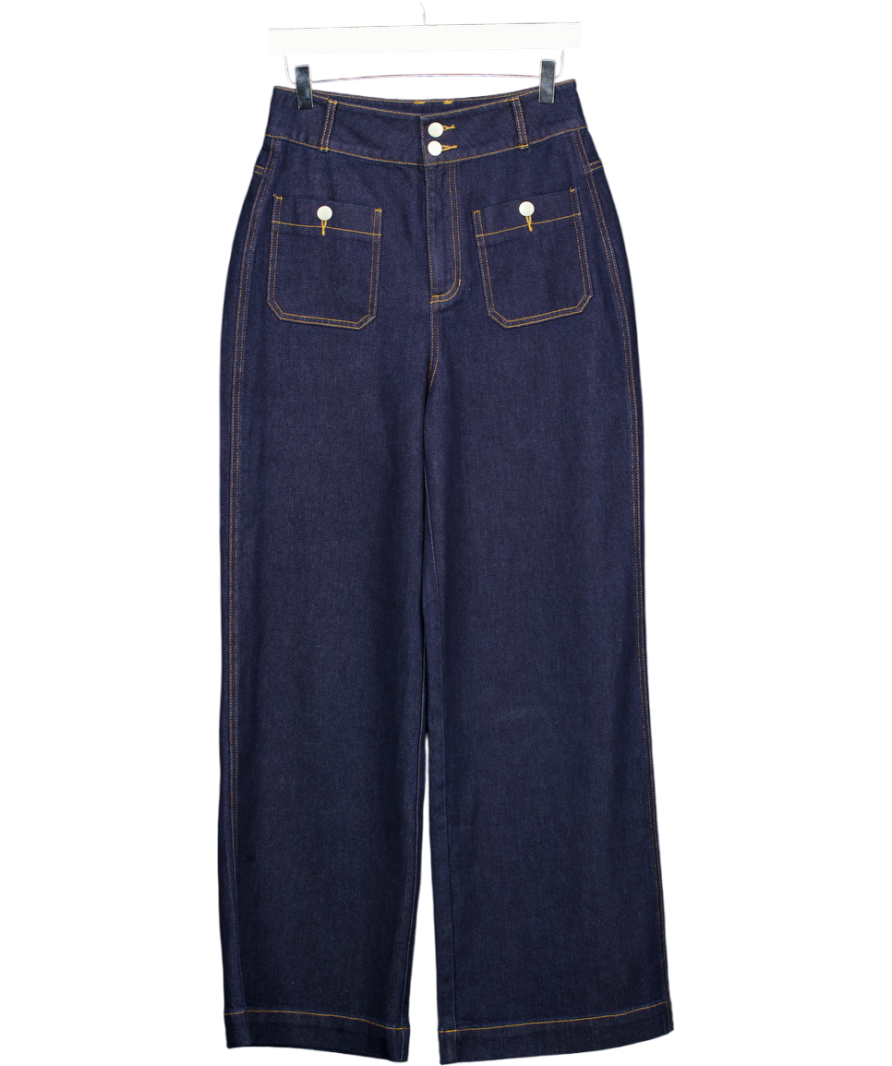 COMMENSE Blue High-waisted Double-button Straight-leg Denim Pants UK S