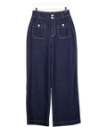 COMMENSE Blue High-waisted Double-button Straight-leg Denim Pants UK S