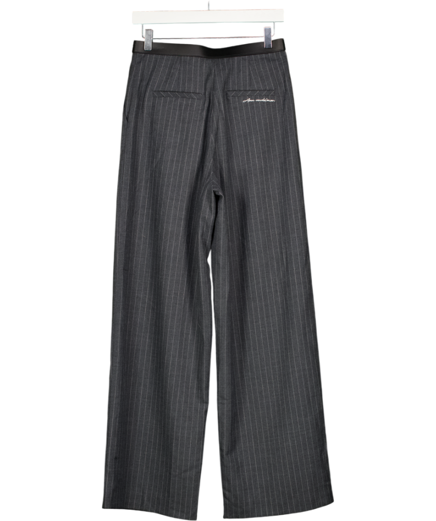 ANN ANDELMAN Grey Wool Blend Belt Striped Trousers UK S