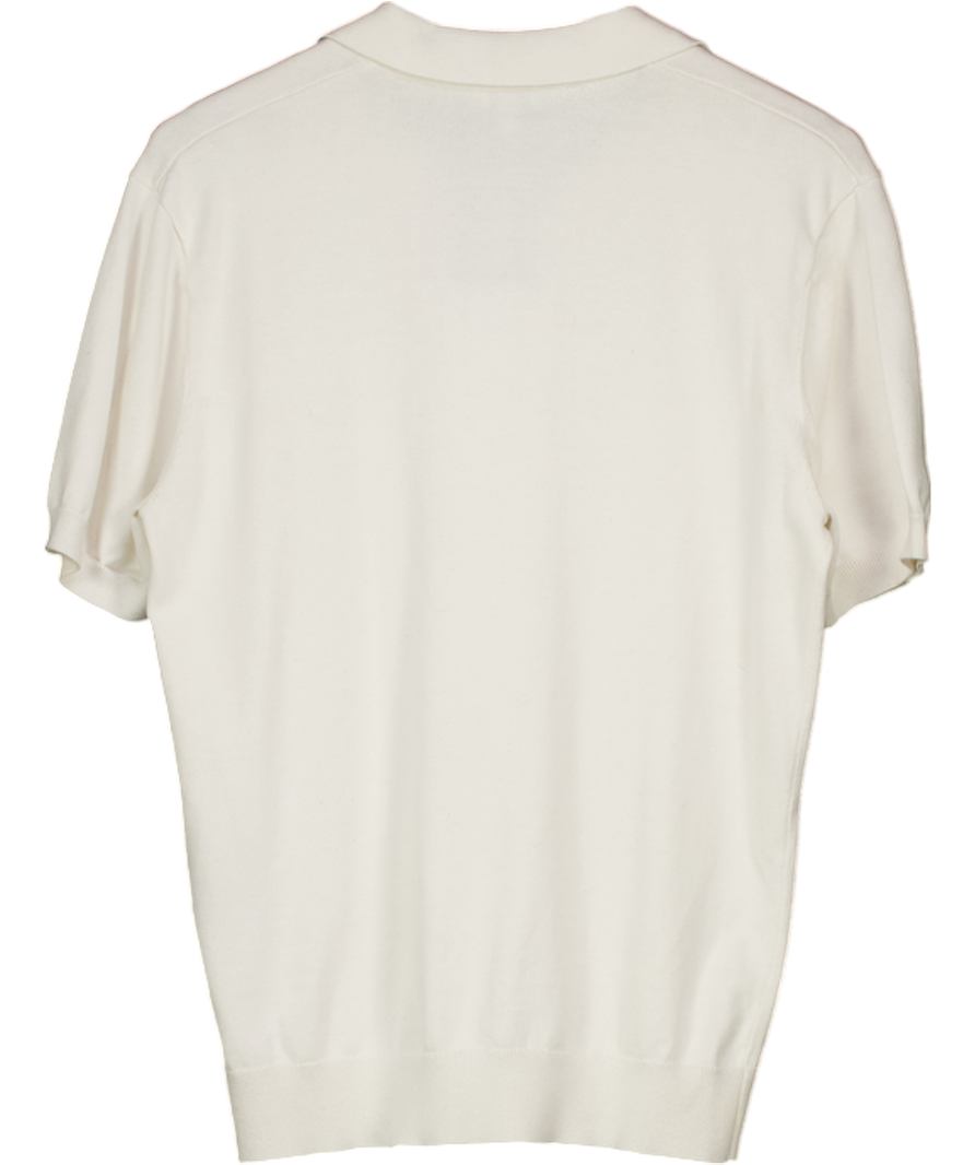 Arne White Cotton Knit Open Collared Polo UK M