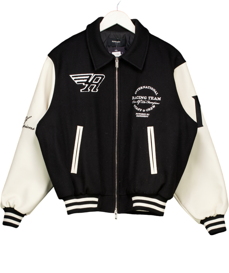 REPRESENT Black Racing Team Varsity Jacket Black/white UK S