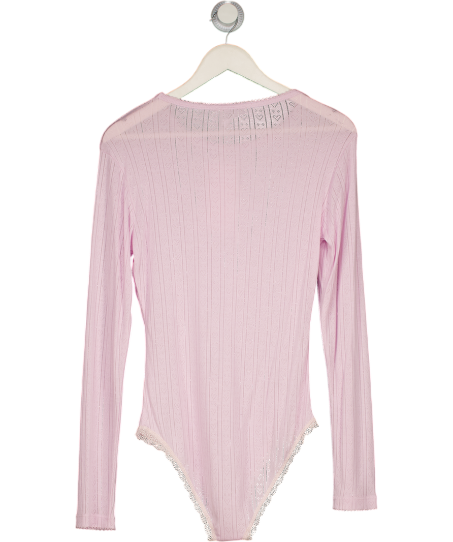 STRIPE & STARE Baby Pink  Lyocell Pointelle Long Sleeve Bodysuit UK S