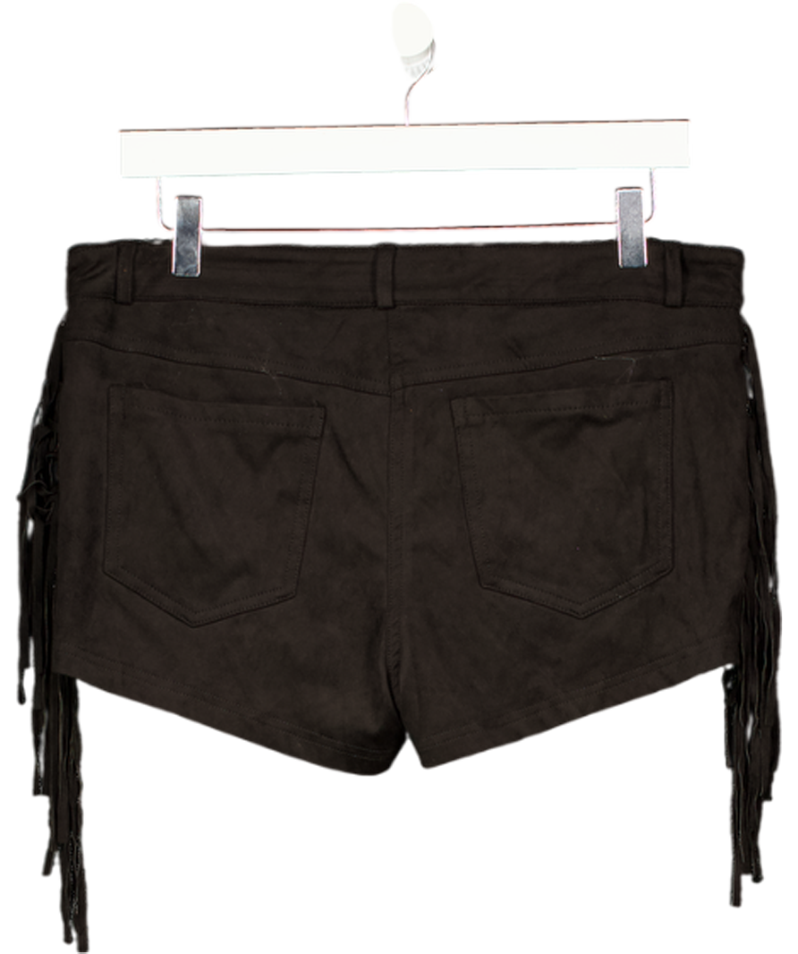 SUPERDOWN Black Karina Fringe Faux Suede Shorts UK M