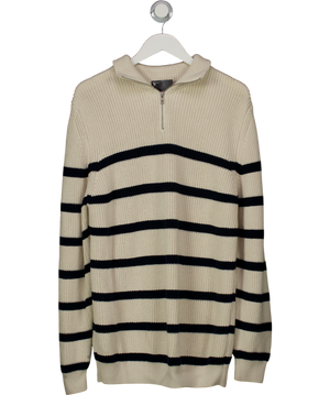 ZARA Cream Knit Quarter Zip Striped Jumper UK L
