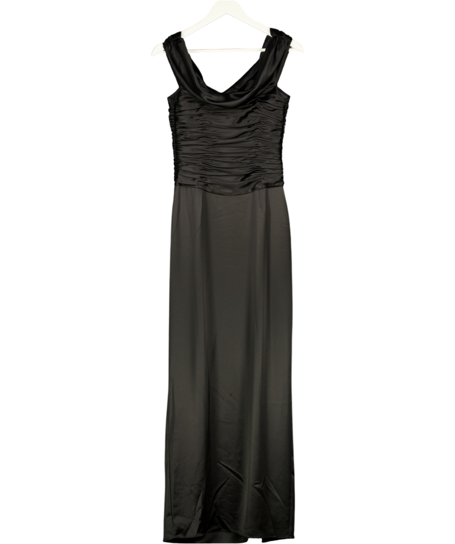 REFORMATION Black Satin Ruched Detail Maxi Dress Gown Us4 UK 8