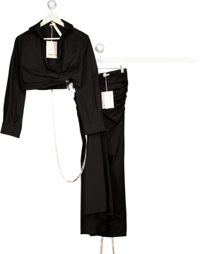 House of CB Black 2-piece Drape Waist Long Sleeve top & skirt set UK XS