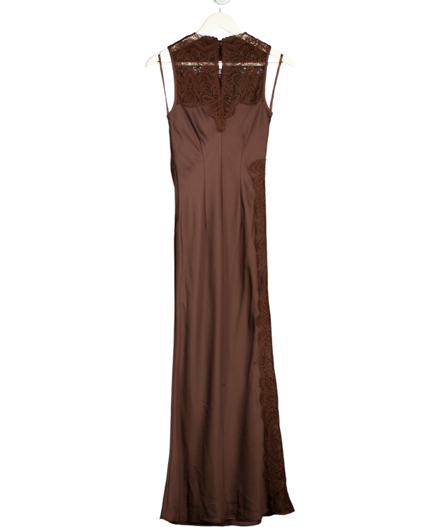 MICHELLE KEEGAN Lace Detail Column Dress - Brown UK 6