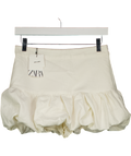 ZARA Ivory White Linen Blend Puffball Mini Skirt UK S