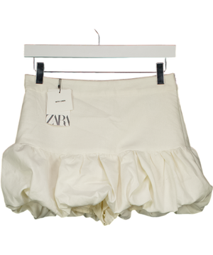 ZARA Ivory White Linen Blend Puffball Mini Skirt UK S