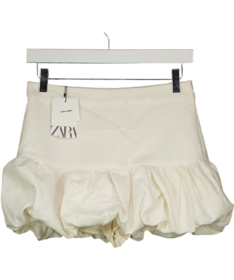 ZARA Ivory White Linen Blend Puffball Mini Skirt UK S