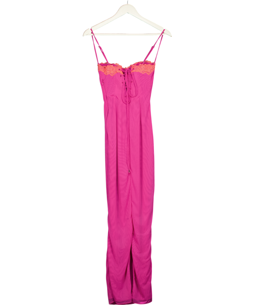 HOUSE OF CB Pink Aiza Raspberry Lace Trimmed Maxi Dress UK S