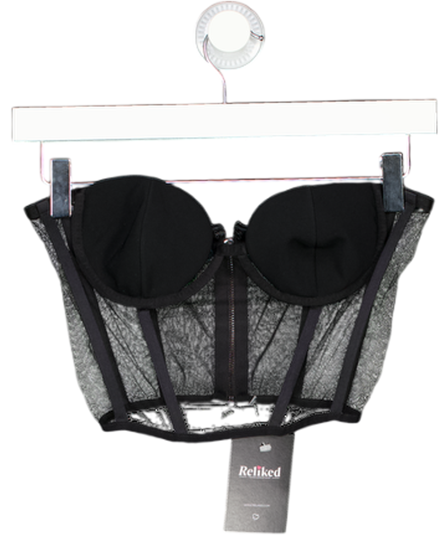 Black Sheer Boned Corset Top UK S
