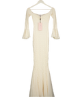 Oh Polly Cream Verena Off-shoulder Ruffle Lace Maxi Dress In Ivory UK S