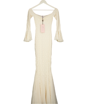 Oh Polly Cream Verena Off-shoulder Ruffle Lace Maxi Dress In Ivory UK S