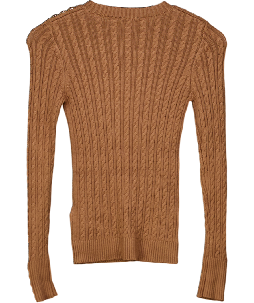 Holland Cooper Beige Seattle Cable Crew Knit Dark Camel Jumper UK XS