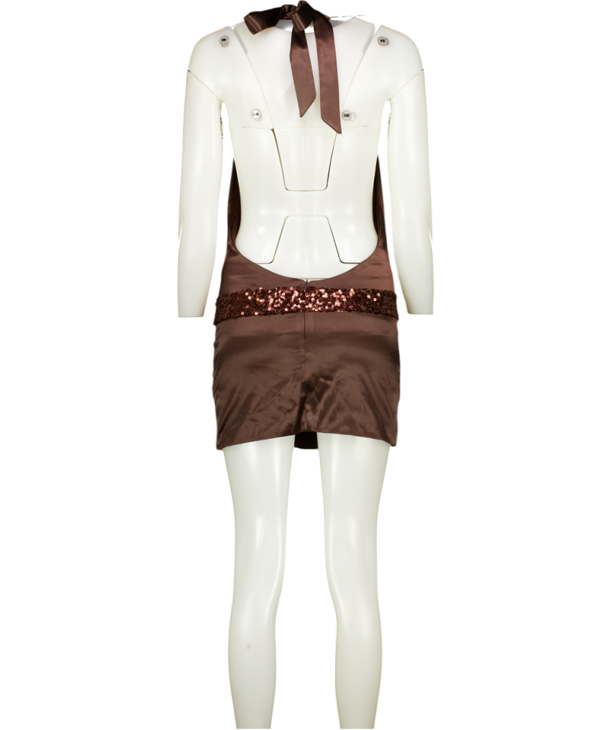 NADIA LONDON Chocolate Brown Satin Blair Mini Dress UK 8