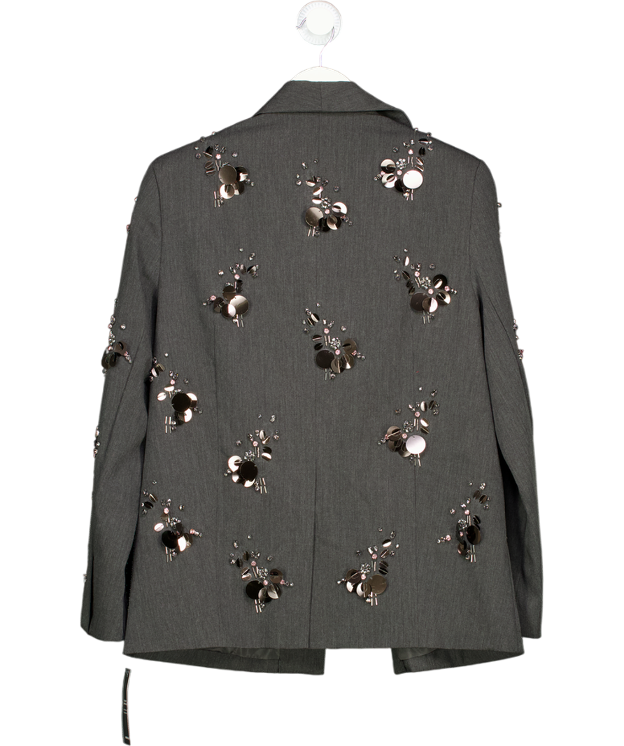 Karen Millen Grey Cluster Sequin & Crystal Embellished Tailored Single Breast Blazer UK 10