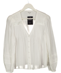 REFORMATION White Lace & Pintuck Detail V-neck Blouse UK L