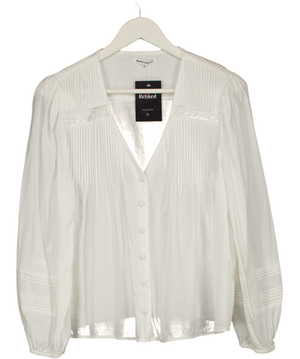 REFORMATION White Lace & Pintuck Detail V-neck Blouse UK L