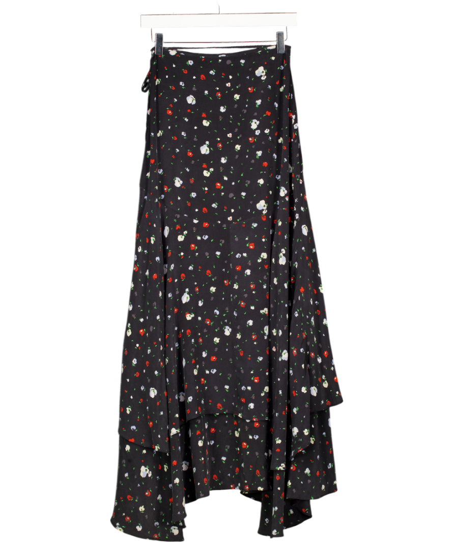 GANNI Black Nolana Silk Wrap Skirt UK 8