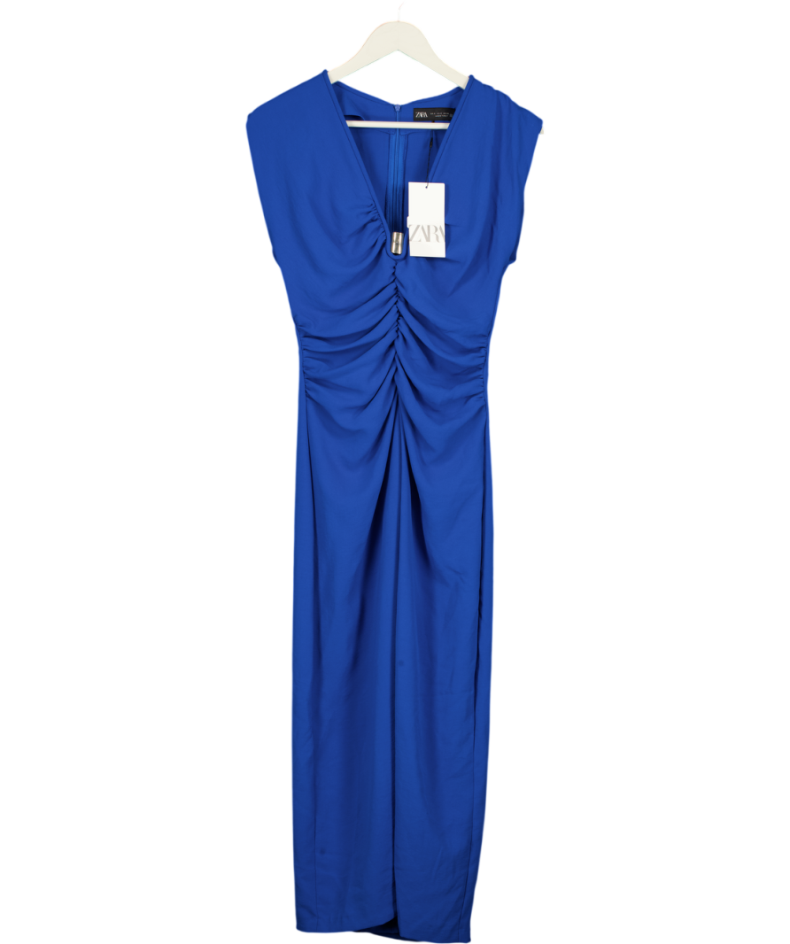 ZARA Blue Ruched Metallic Detail Maxi Dress UK S Reliked ZARA Blue Ruched Metallic Detail Maxi Dress UK S Reliked