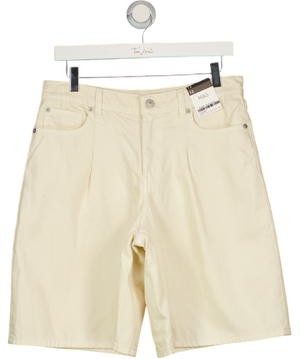 M&S Cream Denim Pleat Front Wide Shorts UK 12