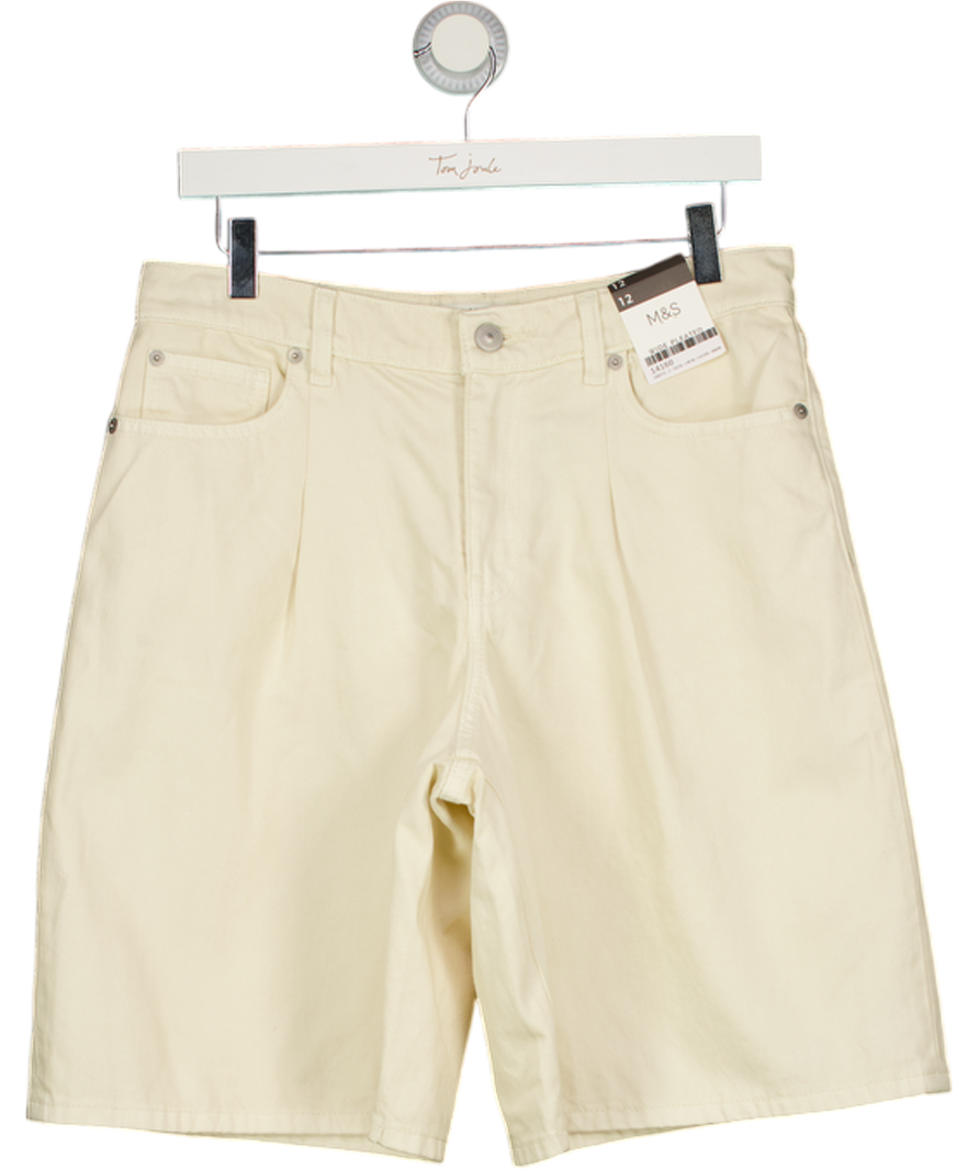 M&S Cream Denim Pleat Front Wide Shorts UK 12