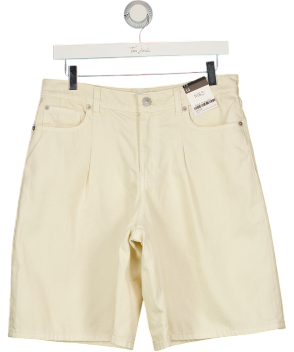 M&S Cream Denim Pleat Front Wide Shorts UK 12