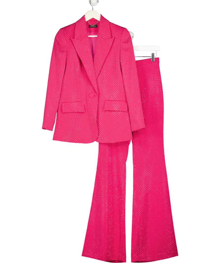 Nadine Merabi 3-piece Hot Pink Kira Embellished Top, Trousers And Bralette Top UK S