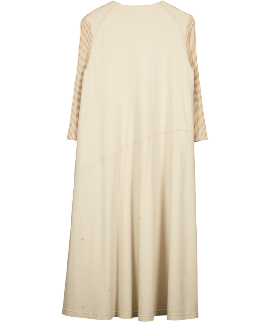 BAMFORD Beige Cotton / Cashmere Blend Midi Dress With Contrast Knit Sleeves UK S