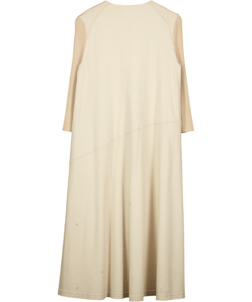BAMFORD Beige Cotton / Cashmere Blend Midi Dress With Contrast Knit Sleeves UK S