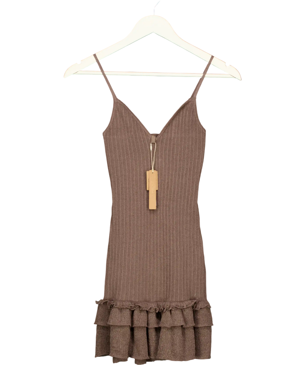 SKIMS Brown Sheer Knit Ruffle Dress Amethyst UK XS