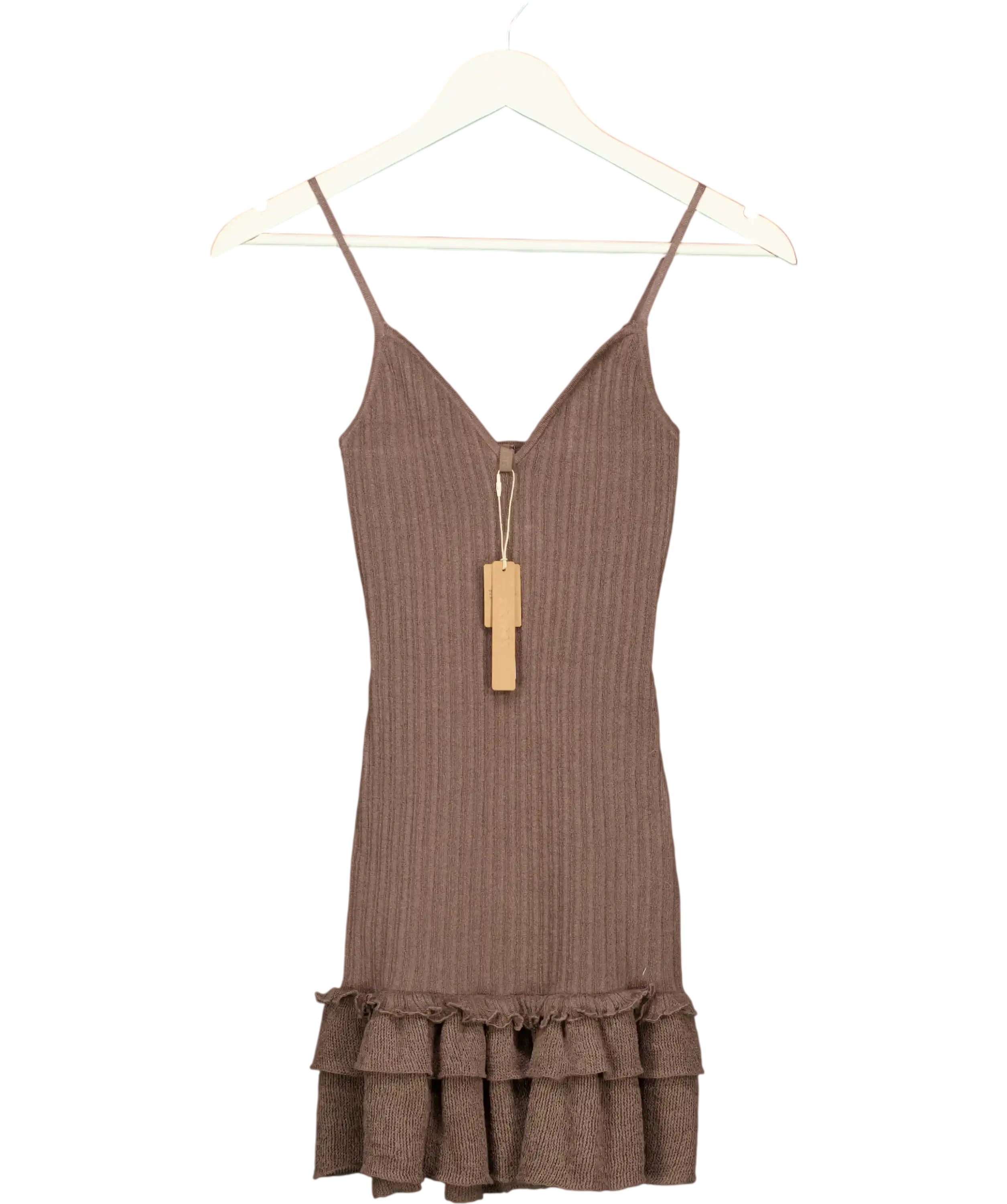 SKIMS Brown Sheer Knit Ruffle Dress Amethyst UK XS