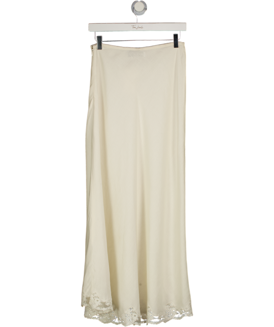 RIXO Cream Lace Trimmed Linen Midi Skirt UK 8