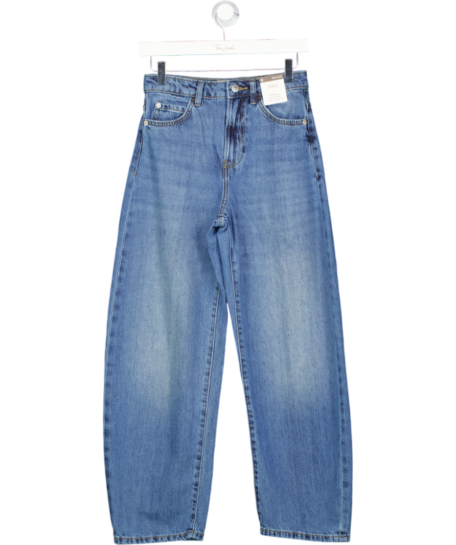 M&S Mid Blue Barrel High Rise Full Length Jeans - Regular UK 6