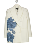 Karen Millen Premium Ivory / Blue Summer Embellished Applique Tailored Jacket UK 10
