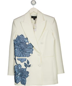 Karen Millen Premium Ivory / Blue Summer Embellished Applique Tailored Jacket UK 10