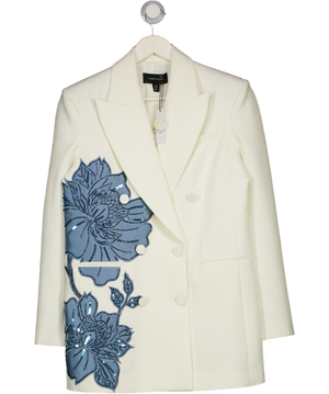 Karen Millen Premium Ivory / Blue Summer Embellished Applique Tailored Jacket UK 10